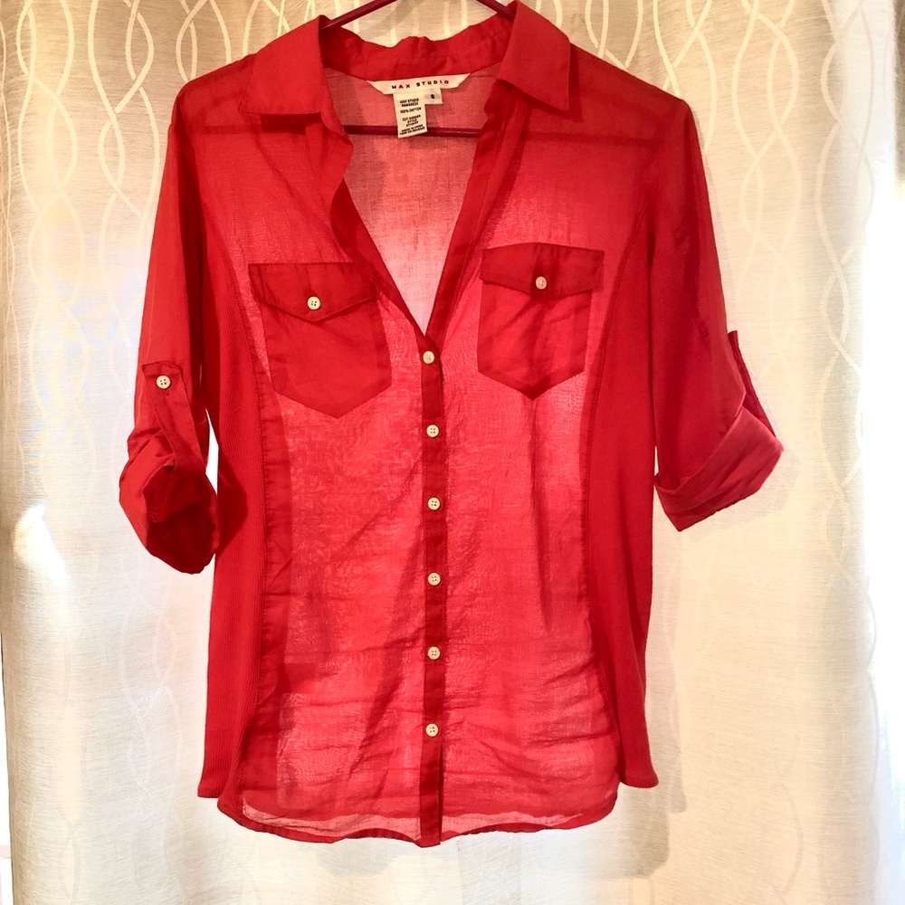 Lightweight red Max Studio top.